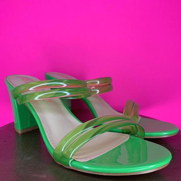 Allegra K Green Transparent Strappy Heel Slide Mule Block Heel Sandal Sz 9.5 - Picture 1 of 7